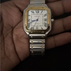 Cartier Silver and Gold Watch with Roman Numerals